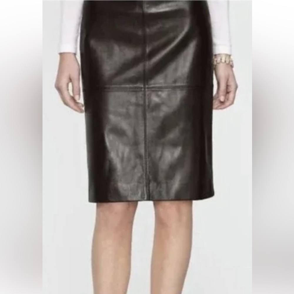 Talbots 100% Lamb Leather Black Pencil Skirt Knee Length 10 P